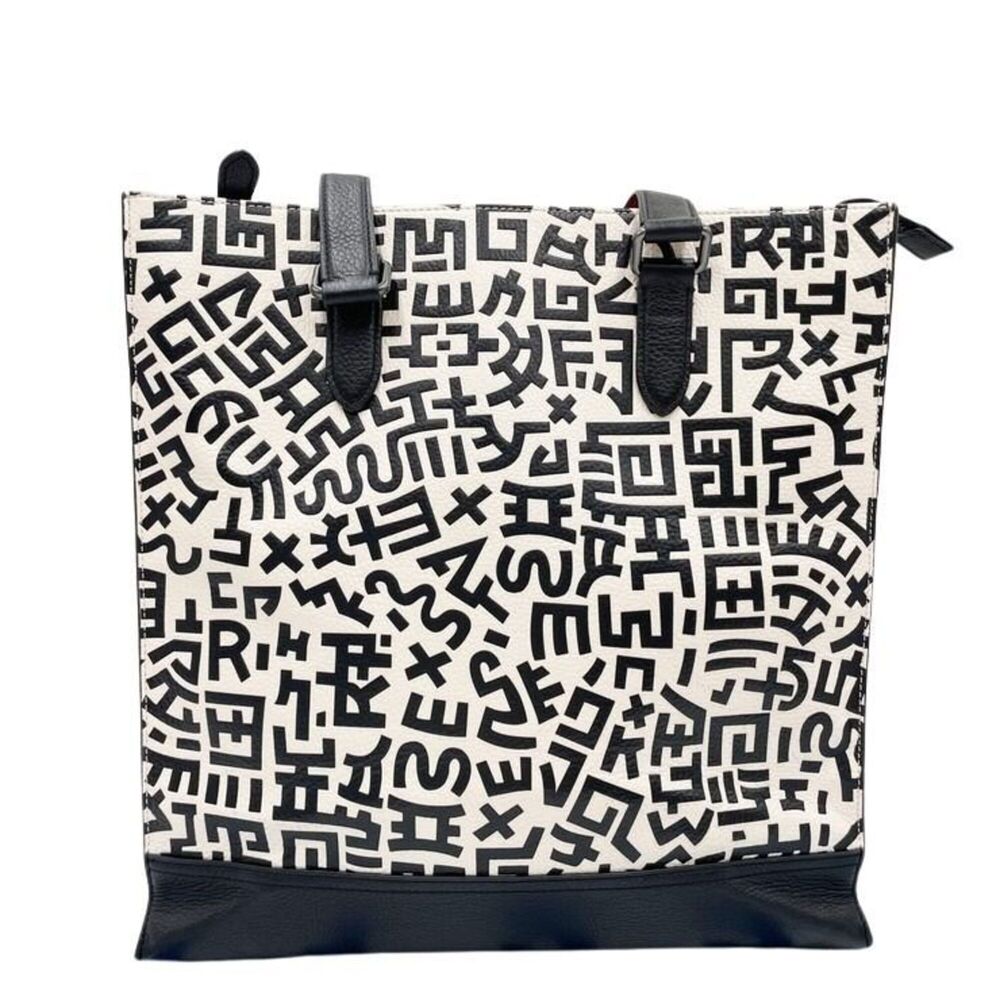 COACH Graham Structured Tote Bag C6872 Disney Keith Haring Black White Leathe...